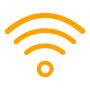 Orange Wi-Fi signal icon with three curved lines above a small circle, displayed on a light gray background—ideal for representing wireless connectivity or business fiber services on your phone.