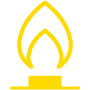 Yellow flame icon outlined above a rectangular base, resembling a stylized gas burner or flame symbol—perfect for illustrating energy or connectivity themes like business fiber—on a light background.