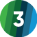 A white number 3 centered on a circular background with vertical green, blue, and teal stripes, representing business fiber connectivity.