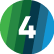 A white number 4 is centered on a circle with green and blue vertical stripes, symbolizing seamless Fiber and Wireless connectivity.